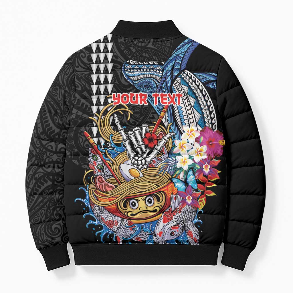 Personalized Japanese Koi Fish Ramen Bomber Puffer Jacket Aloha Shark Kakau Pattern
