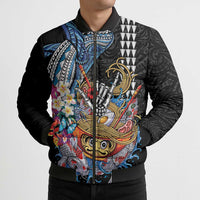 Personalized Japanese Koi Fish Ramen Bomber Puffer Jacket Aloha Shark Kakau Pattern