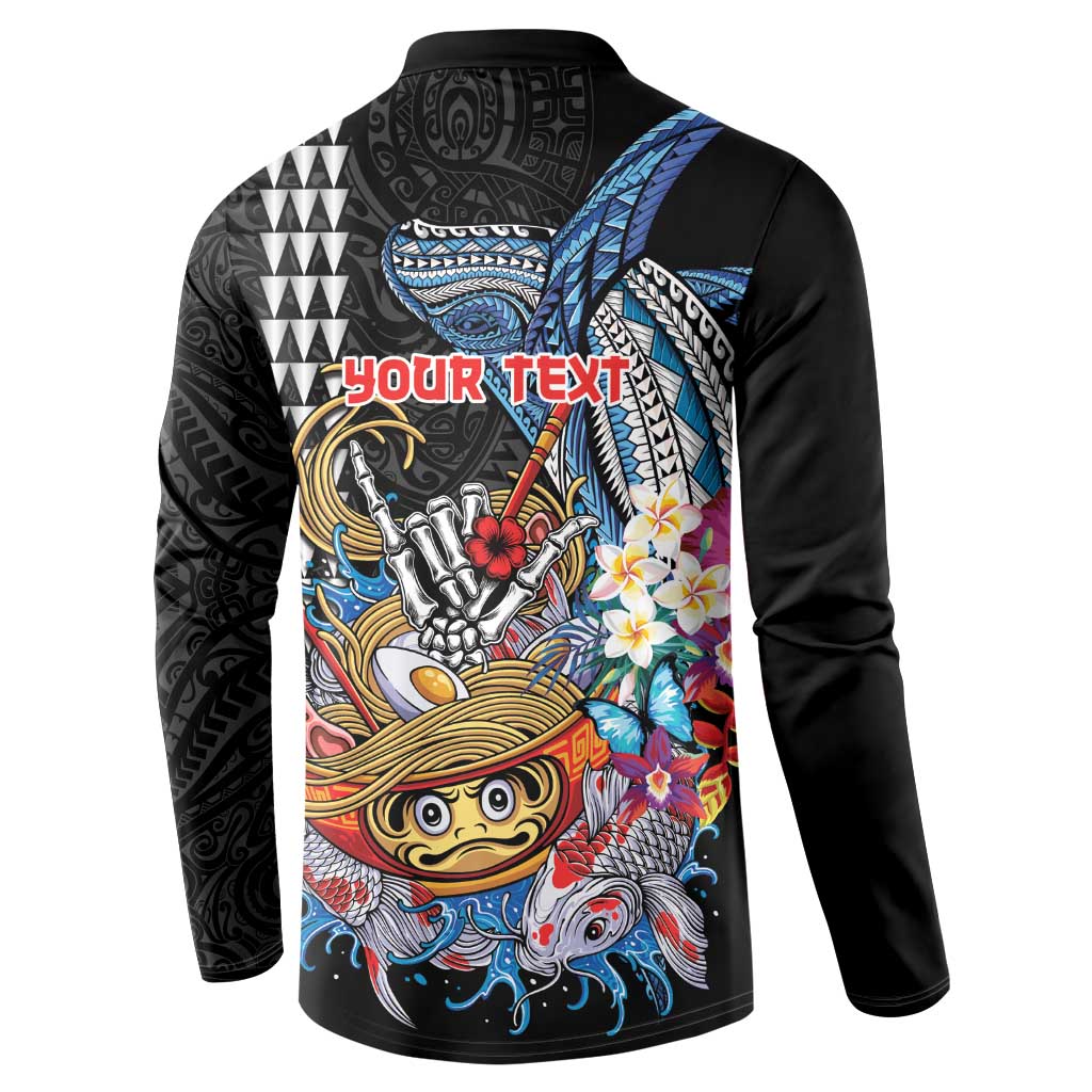 Personalized Japanese Koi Fish Ramen Button Sweatshirt Aloha Shark Kakau Pattern