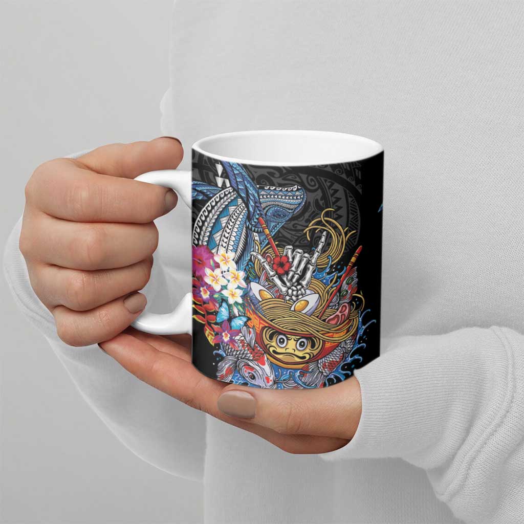 Personalized Japanese Koi Fish Ramen Ceramic Mug Aloha Shark Kakau Pattern