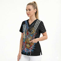 Personalized Japanese Koi Fish Ramen Scrub Top Aloha Shark Kakau Pattern