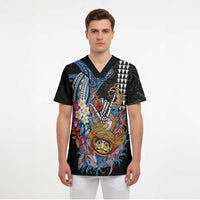 Personalized Japanese Koi Fish Ramen Scrub Top Aloha Shark Kakau Pattern