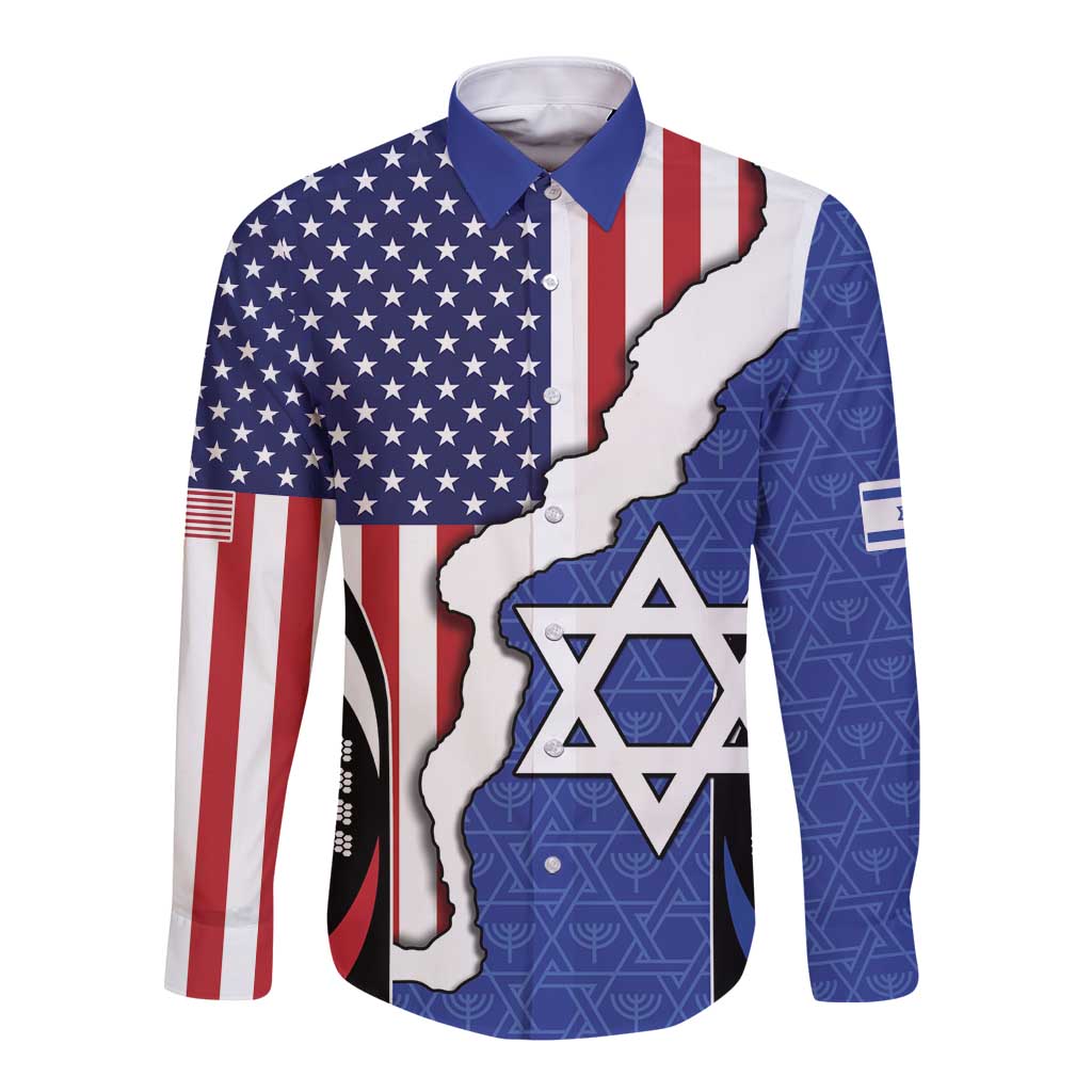 USA Israel Long Sleeve Button Shirt Stars of David Sporty Style