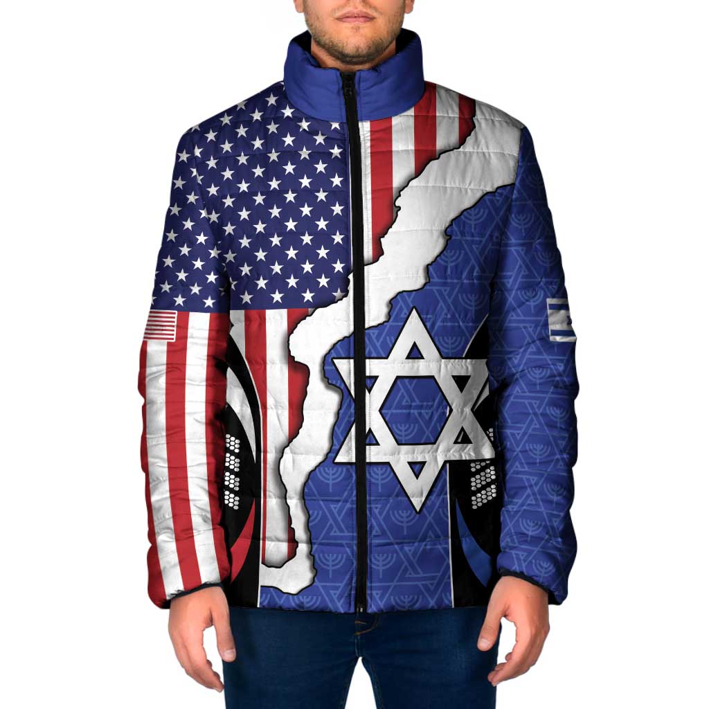 USA Israel Padded Jacket Stars of David Sporty Style