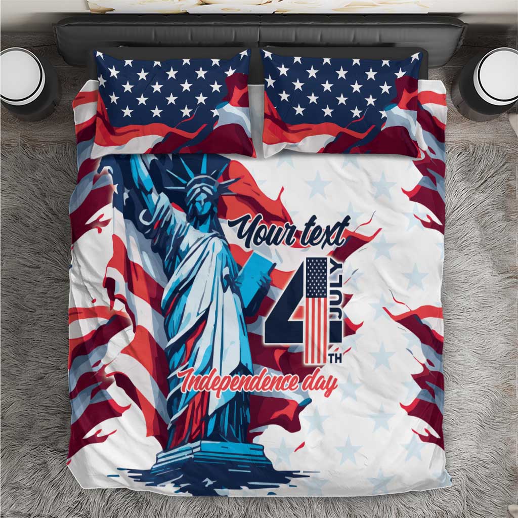 Independence Day bedding set: Statue of Liberty comforter with two matching flag pillows