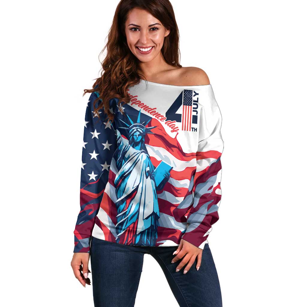 Personalized United States Independence Day Off Shoulder Sweater Statue of Liberty Happy 4th Of July - Wonder Print Shop