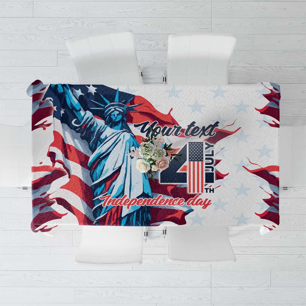 Personalized Independence Day tablecloth with Statue of Liberty, 'Your text' and 'Independence Day'