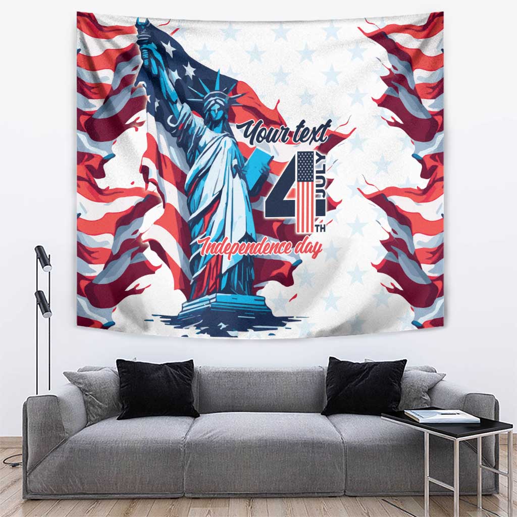 Patriotic Independence Day tapestry with Statue of Liberty and waving American flags