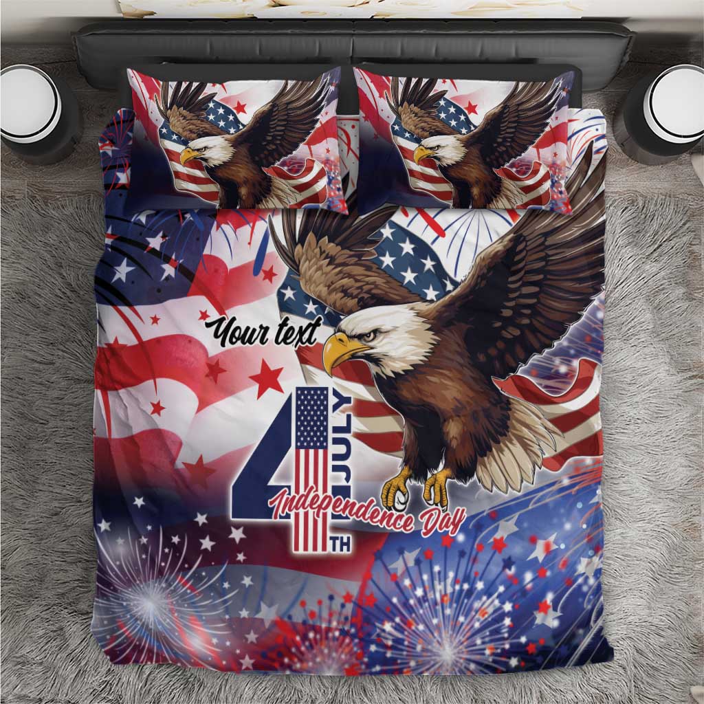 Patriotic eagle bedding set with duvet and two pillows, stars, stripes, fireworks