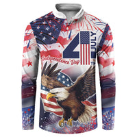 Men's button sweatshirt with USA eagle graphic, stars and fireworks, red white blue