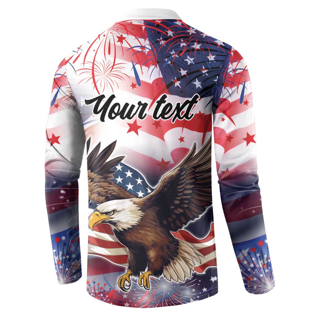 Men's button sweatshirt back with 'Your text' and USA eagle, stars and fireworks
