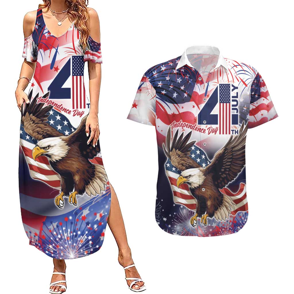 Personalized American Eagles 4th of July Couples Matching Summer Maxi Dress and Hawaiian Shirt USA Independence Day LT9 - Wonder Print Shop