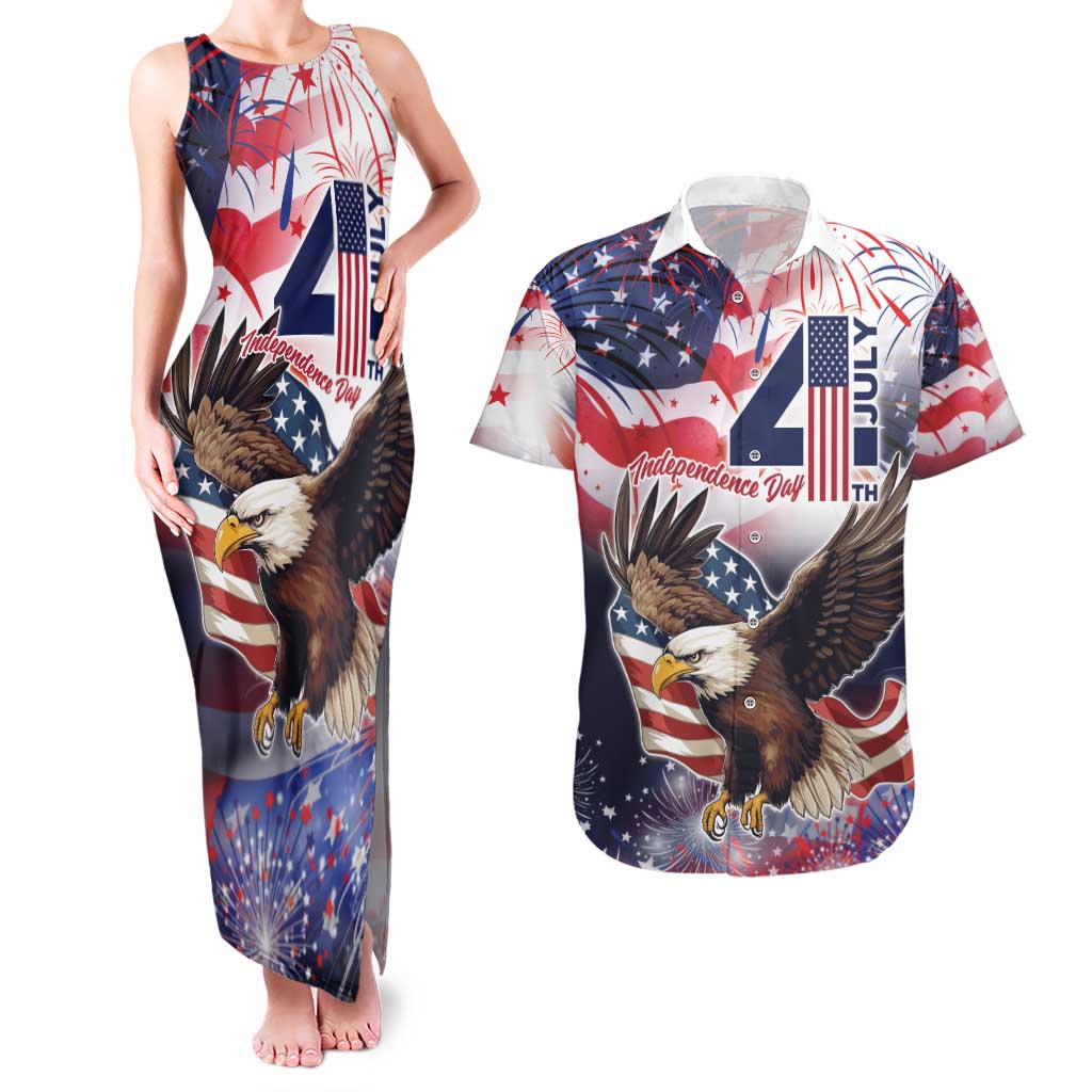 Personalized American Eagles 4th of July Couples Matching Tank Maxi Dress and Hawaiian Shirt USA Independence Day LT9 - Wonder Print Shop