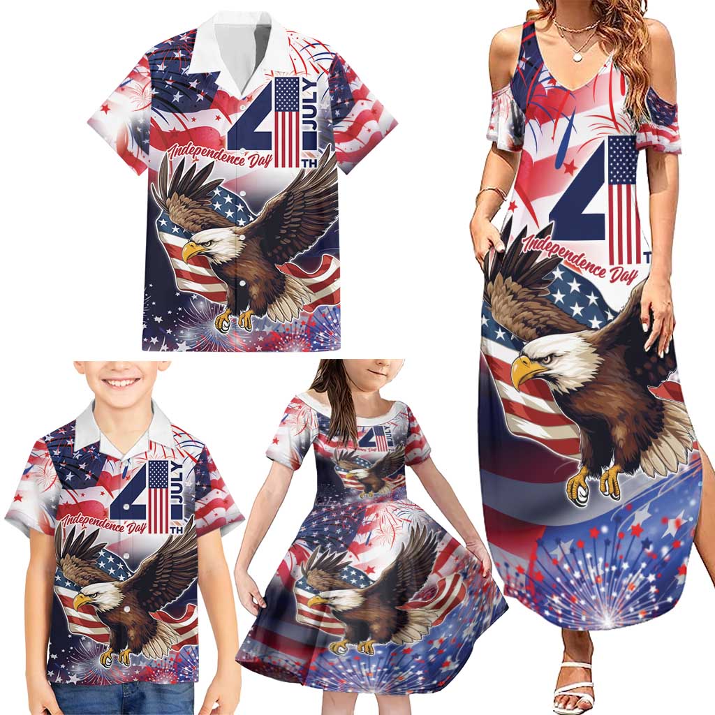 Personalized American Eagles 4th of July Family Matching Summer Maxi Dress and Hawaiian Shirt USA Independence Day - Wonder Print Shop