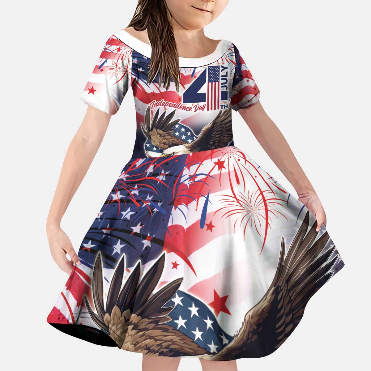 Personalized American Eagles 4th of July Kid Short Sleeve Dress USA Independence Day - Wonder Print Shop