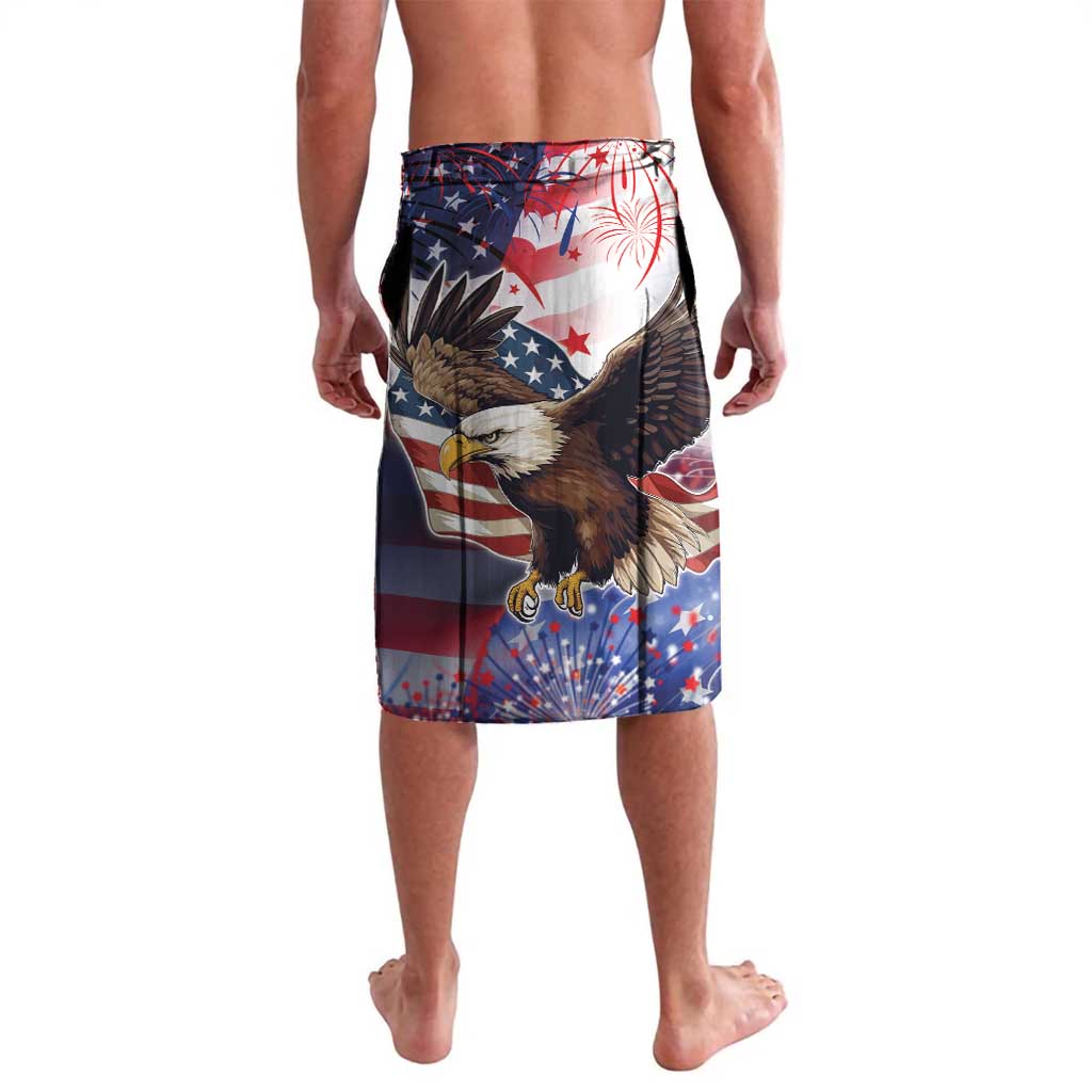Men's patriotic eagle printed back drawstring shorts with stars, stripes, and fireworks
