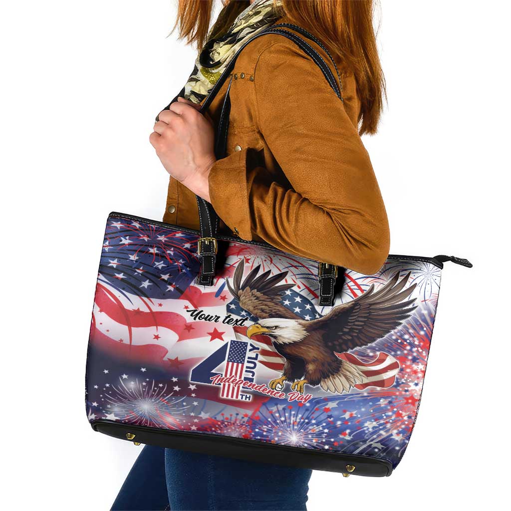 Personalized American Eagles 4th of July Leather Tote Bag USA Independence Day - Wonder Print Shop