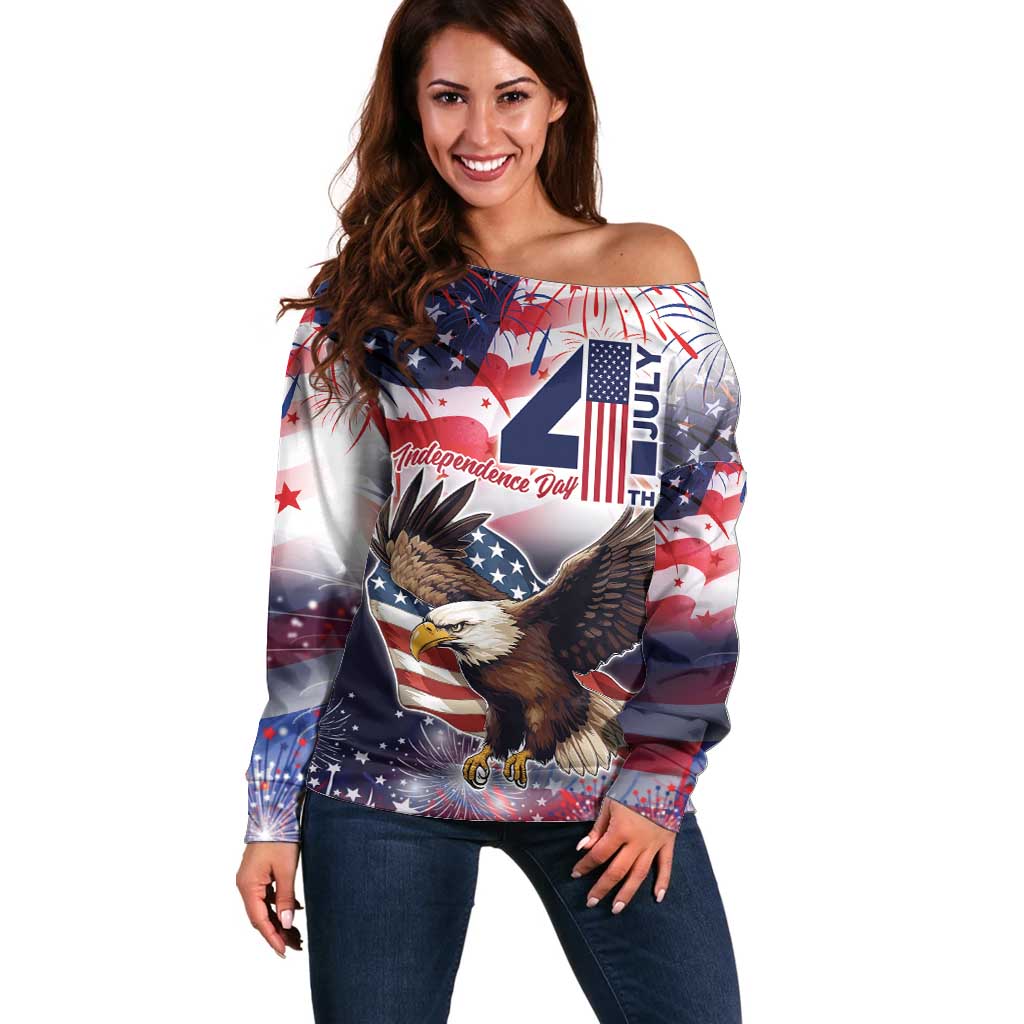 Personalized American Eagles 4th of July Off Shoulder Sweater USA Independence Day - Wonder Print Shop