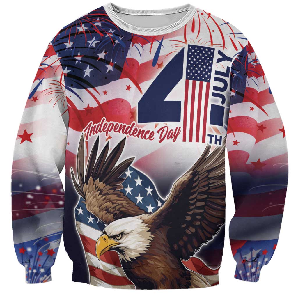 Unisex 4th of July sweatshirt with eagle, stars-and-stripes, and Independence Day text