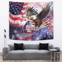 Personalized 4th of July tapestry showing an American eagle and fireworks over flags