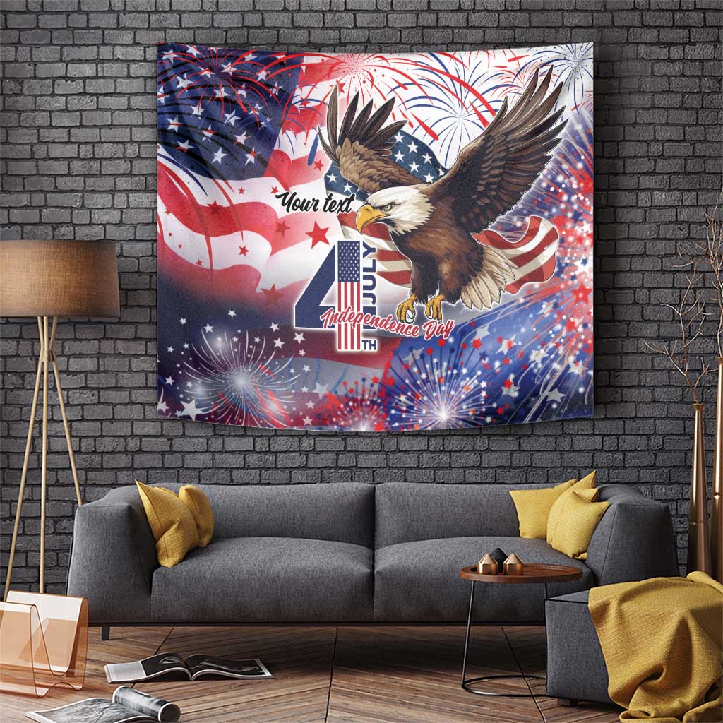 Personalized 4th of July tapestry with American eagle, fireworks, and flag stars pattern