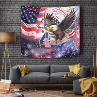Personalized 4th of July tapestry with American eagle, fireworks, and flag stars pattern