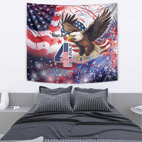 Personalized 4th of July wall tapestry featuring an American eagle with patriotic fireworks