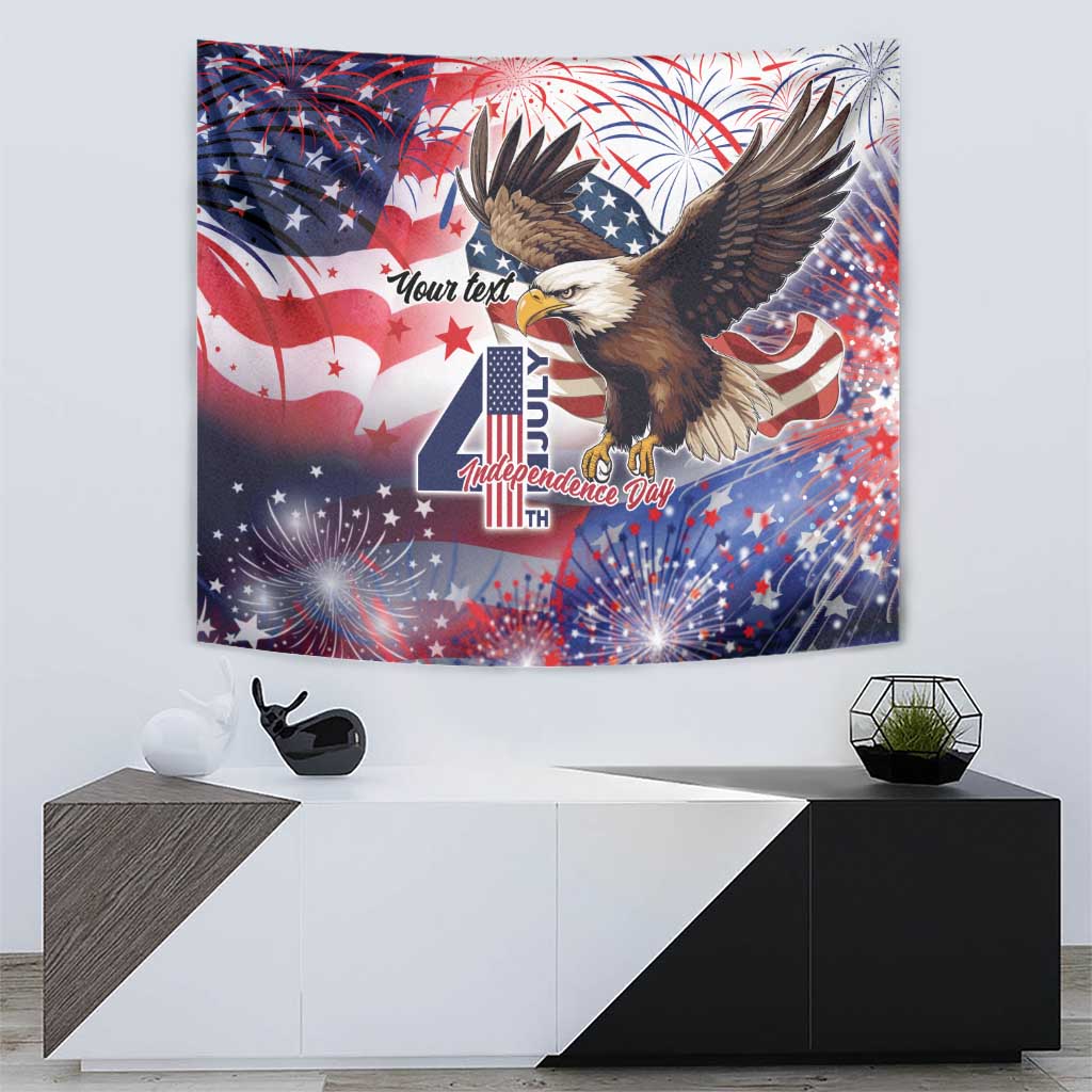 Personalized Independence Day tapestry with American eagle, stars, and celebratory fireworks