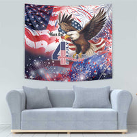 Personalized American eagle 4th of July tapestry with fireworks and red, white, blue flags