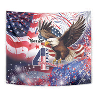 Personalized American eagle 4th of July tapestry close view with fireworks and flag graphics