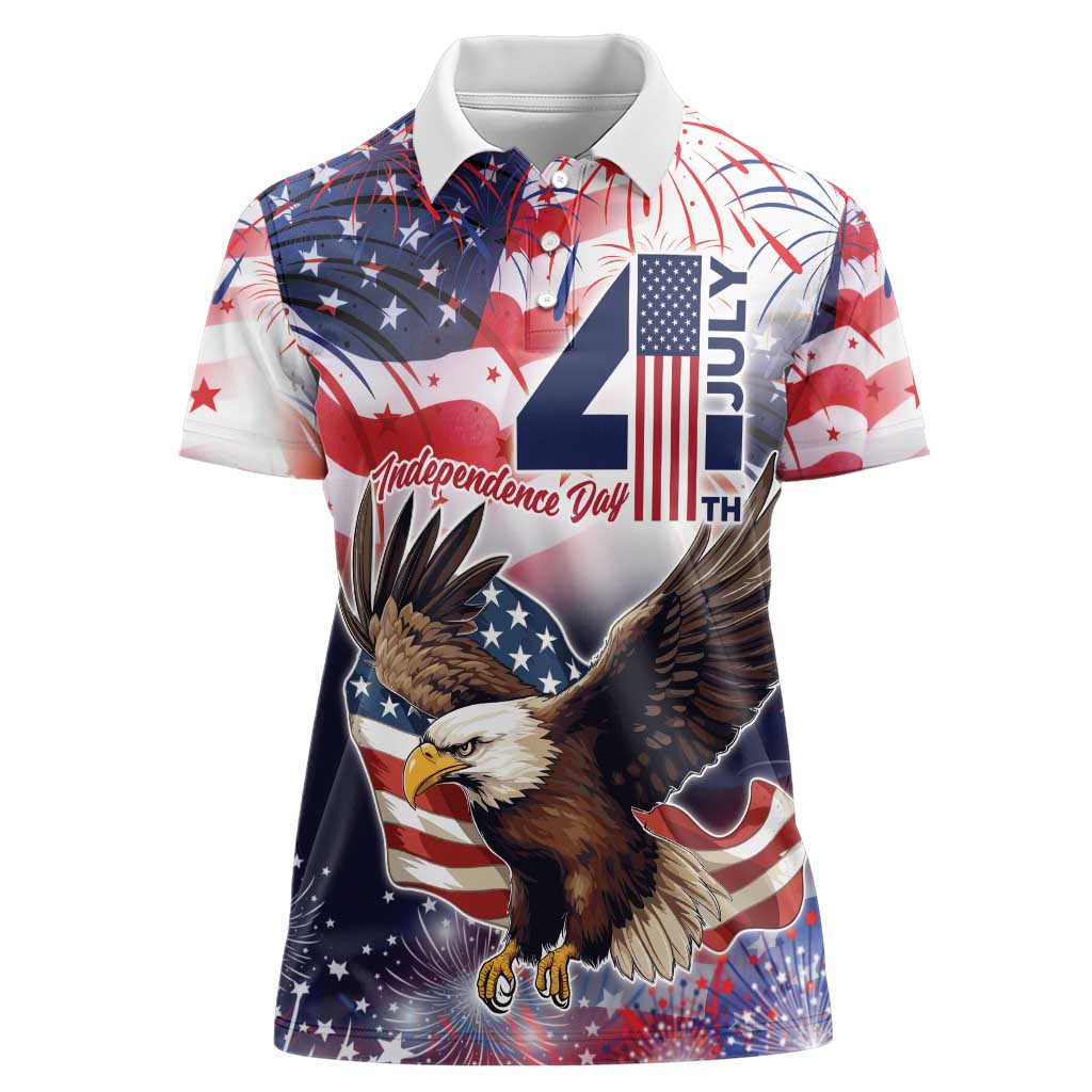 Personalized American Eagles 4th of July Women Polo Shirt USA Independence Day