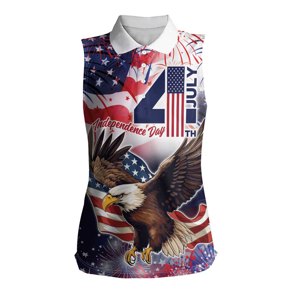 Personalized American Eagles 4th of July Women Sleeveless Polo Shirt USA Independence Day