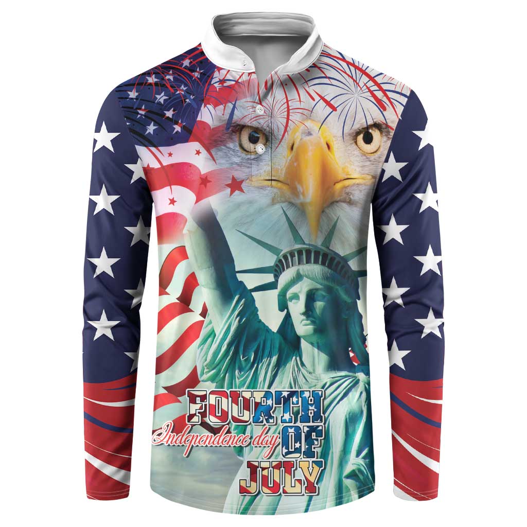 4th of July sweatshirt with Statue of Liberty, eagle, and stars-and-stripes front graphic