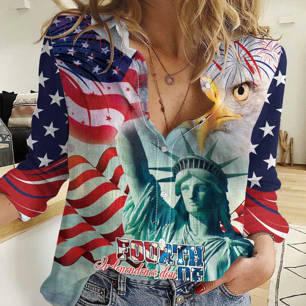 Personalized 4th of July USA Statue of Liberty Women Casual Shirt Happy Independence Day - Wonder Print Shop