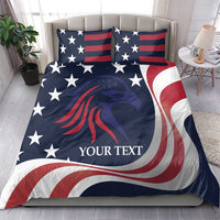 Patriotic comforter set with blue, red, and white eagle-and-stars design and two pillow shams