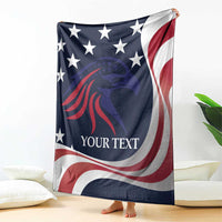 USA rugby blanket hanging up, star-spangled eagle graphic and 'YOUR TEXT' in red, white, navy