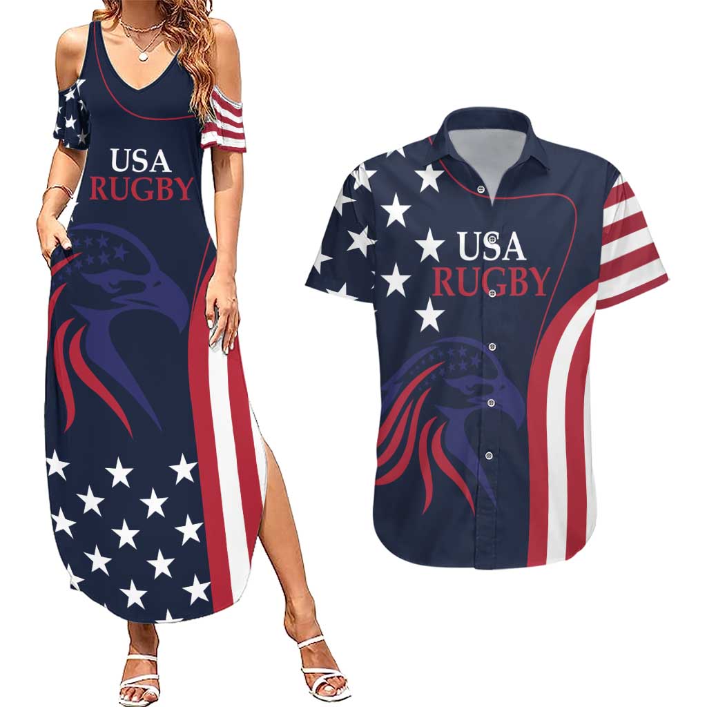 Custom USA Rugby Couples Matching Summer Maxi Dress and Hawaiian Shirt The Eagles Summer Paris 2024 LT9 - Wonder Print Shop