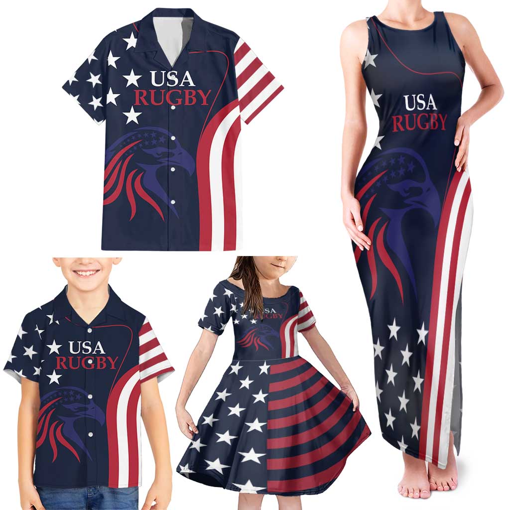 Custom USA Rugby Family Matching Tank Maxi Dress and Hawaiian Shirt The Eagles Summer Paris 2024 - Wonder Print Shop