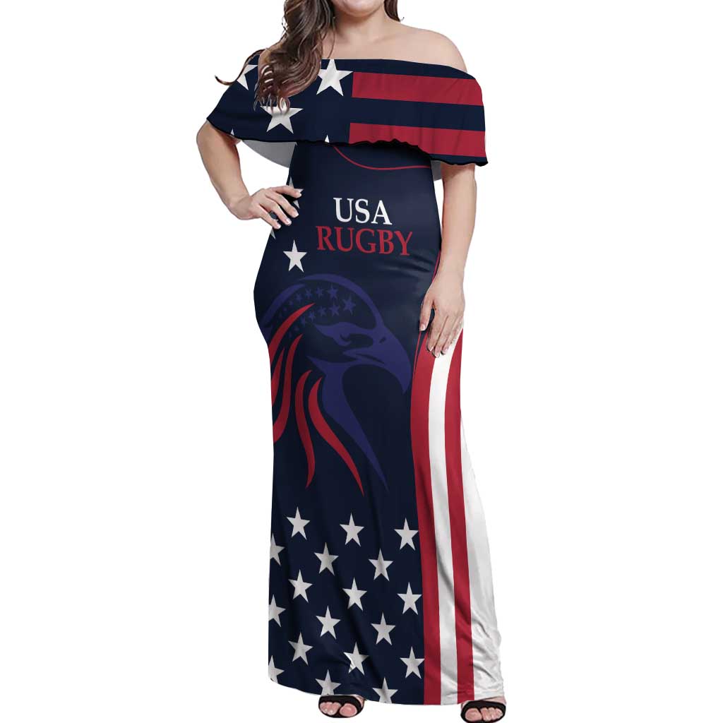 Custom USA Rugby Off Shoulder Maxi Dress The Eagles Summer Paris 2024 - Wonder Print Shop