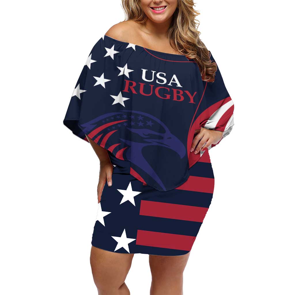 Custom USA Rugby Off Shoulder Short Dress The Eagles Summer Paris 2024 - Wonder Print Shop