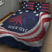 Navy red white quilt bed set with star-and-stripe print, YOUR TEXT, 2 pillowcases