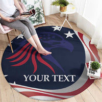 Round blue eagles rug with stars and red stripes, 'YOUR TEXT' visible