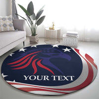 Round blue eagles rug with star border and red stripes, 'YOUR TEXT' on center