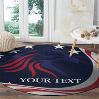 Round blue eagles rug with American stars and red swoosh stripes, 'YOUR TEXT'