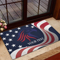 Custom rugby rubber doormat with eagle head, stars, and red/white stripes, “YOUR TEXT”