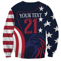 Unisex blue rugby sweatshirt with 'YOUR TEXT 21' back print and star side sleeves