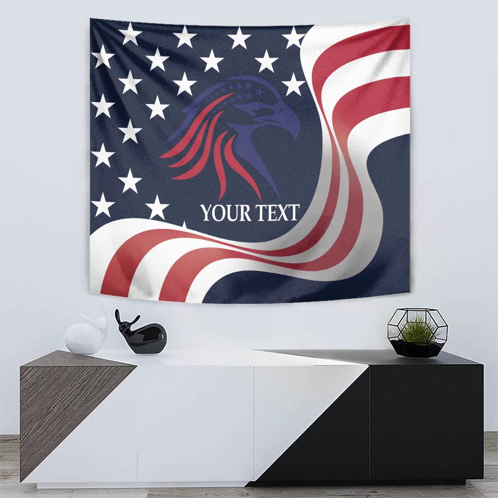 Rugby tapestry featuring American stars, sweeping red-white stripes, blue eagle, YOUR TEXT