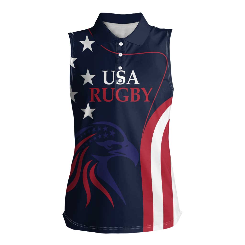 Custom USA Rugby Women Sleeveless Polo Shirt The Eagles Summer Paris 2024