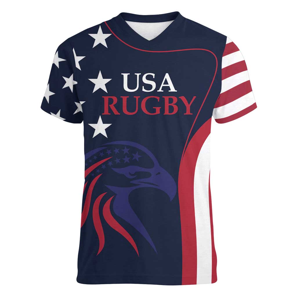 Custom USA Rugby Women V-Neck T-Shirt The Eagles Summer Paris 2024