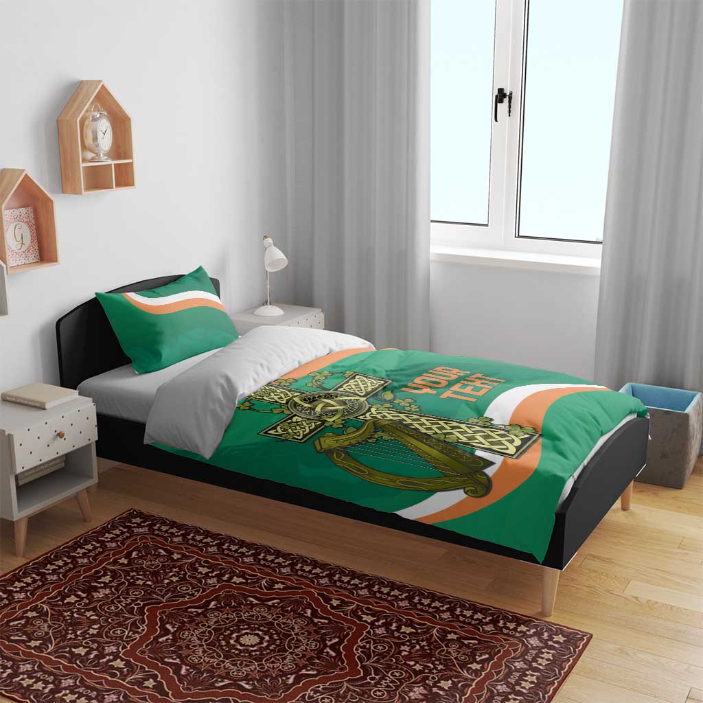 Green rugby bedding set with Irish crest and 'YOUR TEXT' printed on duvet and pillow